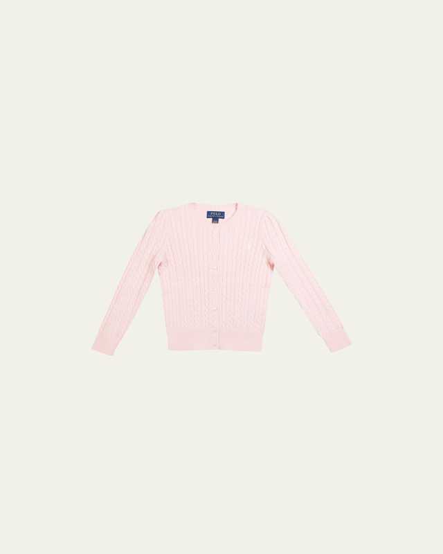 Girl's Cable-Knit Cotton Ribbed Cardigan, Size 2-6X